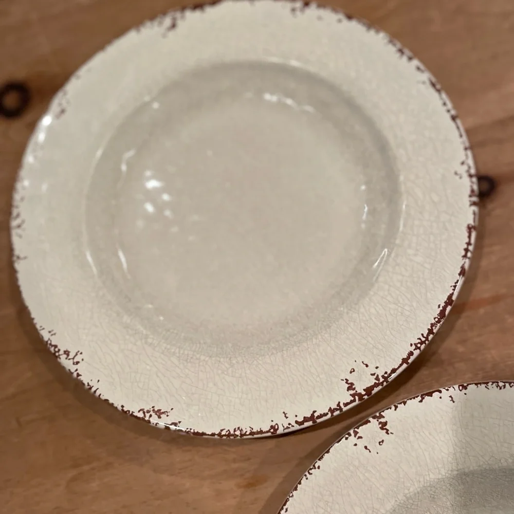 Williams Sonoma set of 2 Rustic White Crackle Melamine Farmhouse salad plates